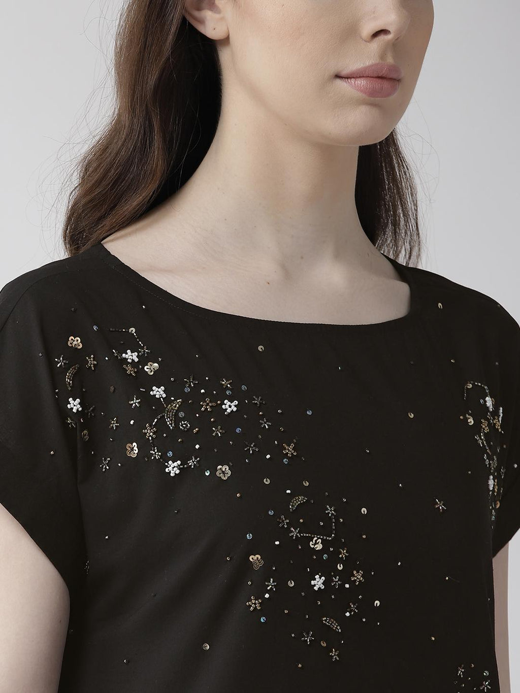 Black Cotton Embellishment Top