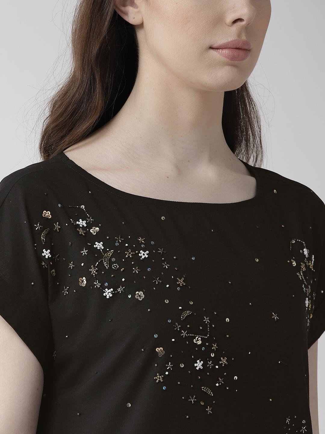 Black Cotton Embellishment Top