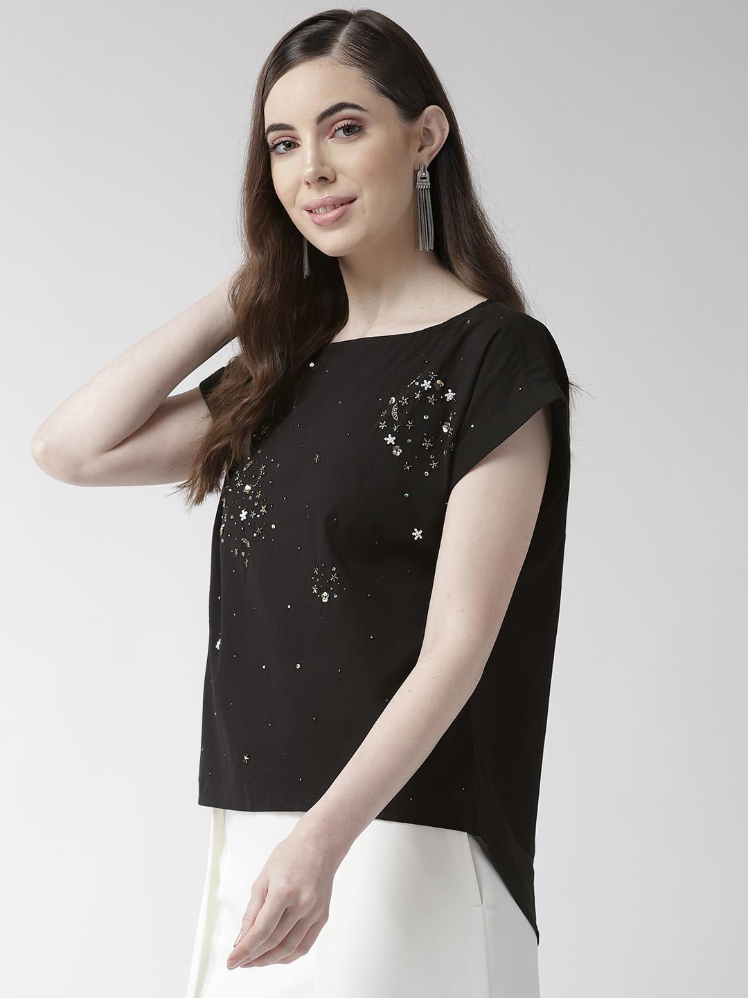Black Cotton Embellishment Top