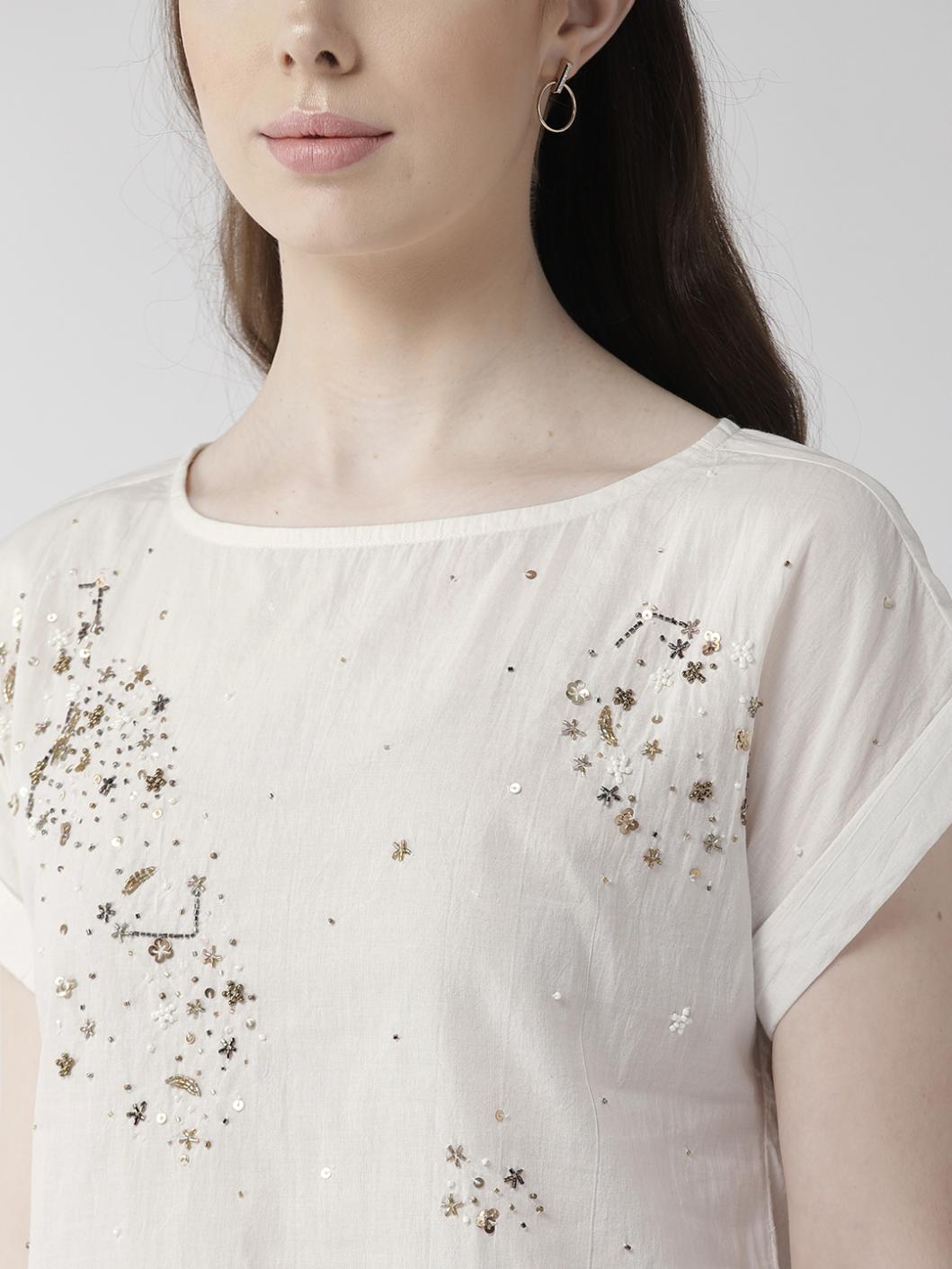 Off-White Cotton Embellishment Top