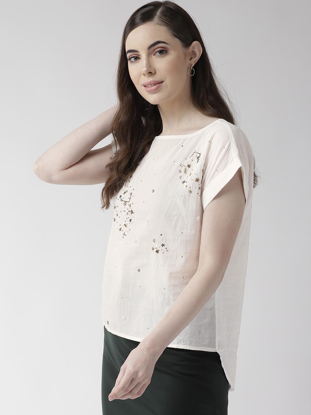 Off-White Cotton Embellishment Top