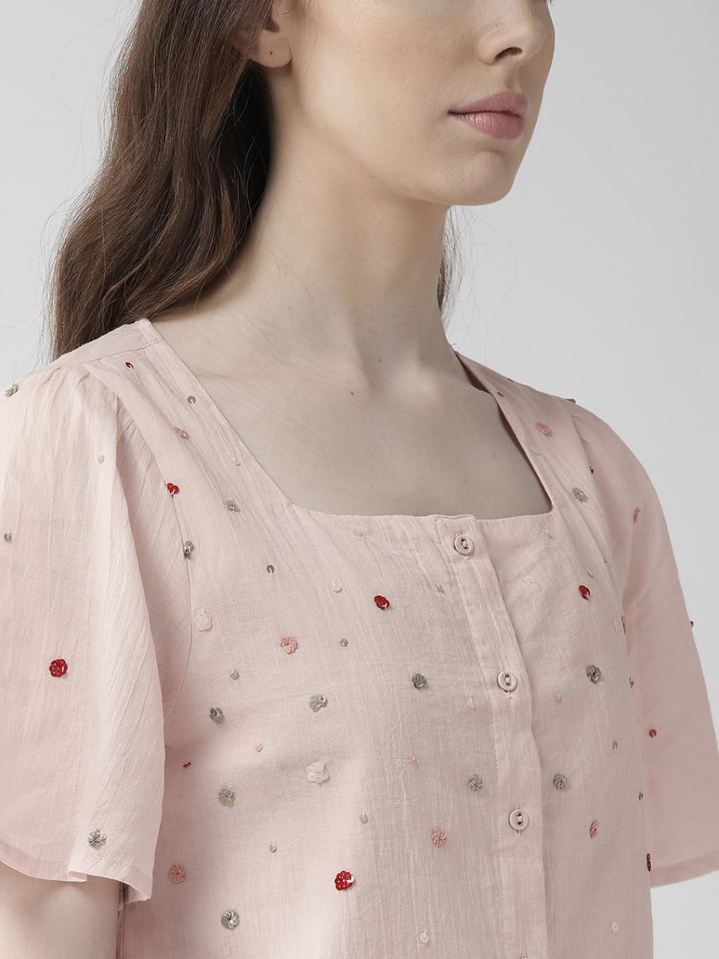 Pink Cotton Embellishment Top