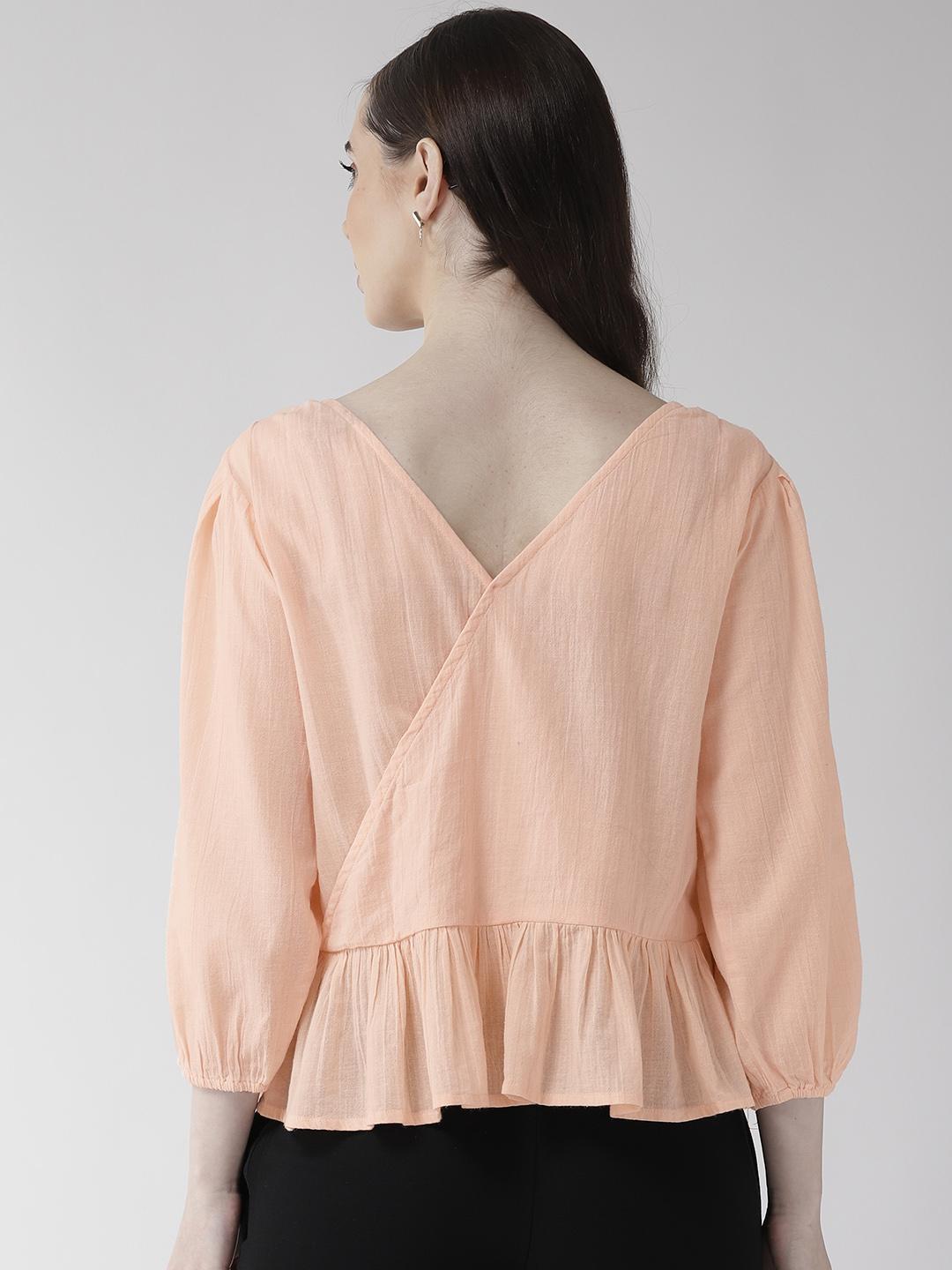 Scoup Peach-Coloured Embellished Styled Back Top