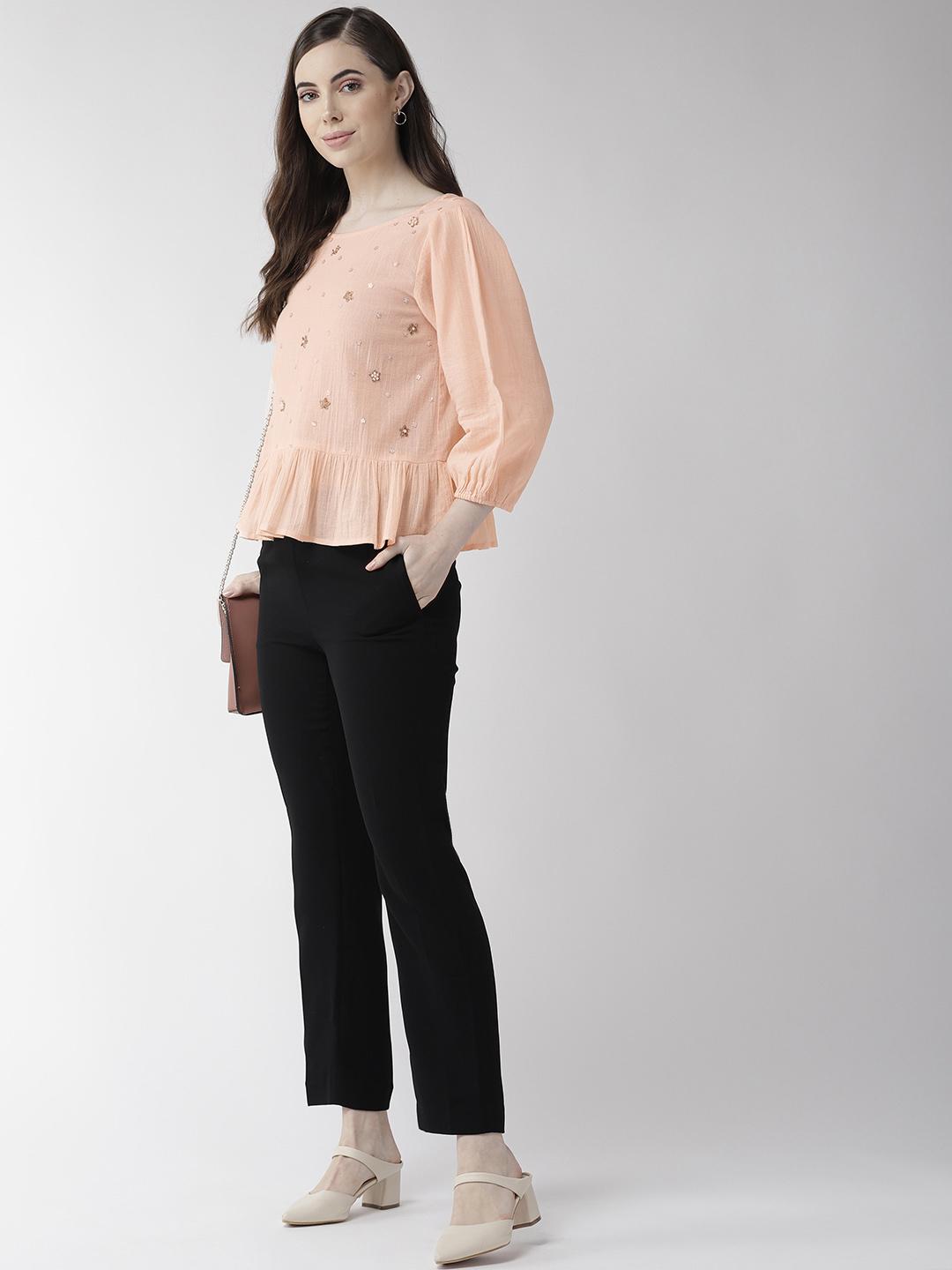 Scoup Peach-Coloured Embellished Styled Back Top