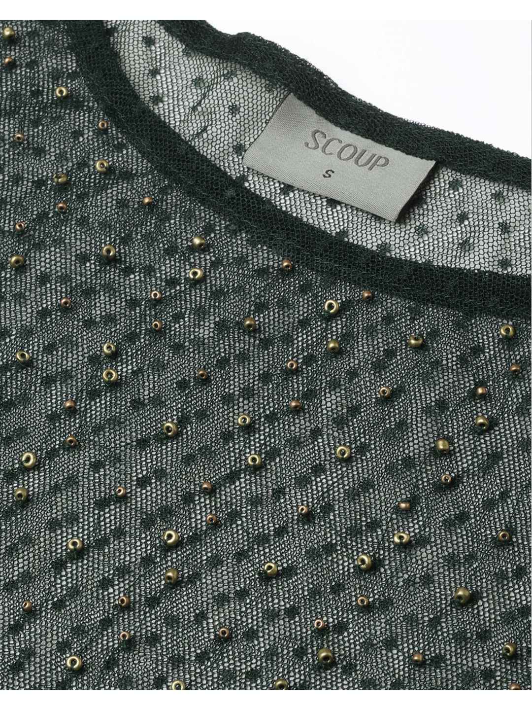 Green Net Embellished Short Top