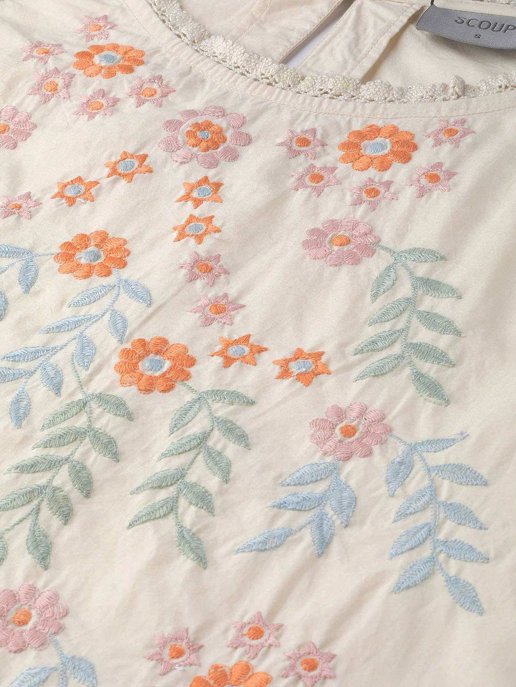 Light Beige Cotton Embroidered Poplin Top