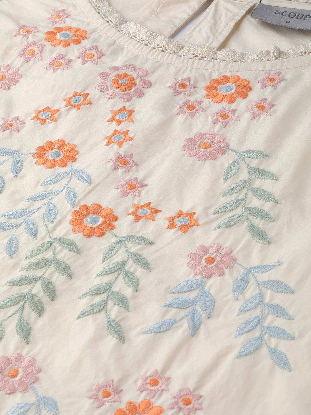 Light Beige Cotton Embroidered Poplin Top