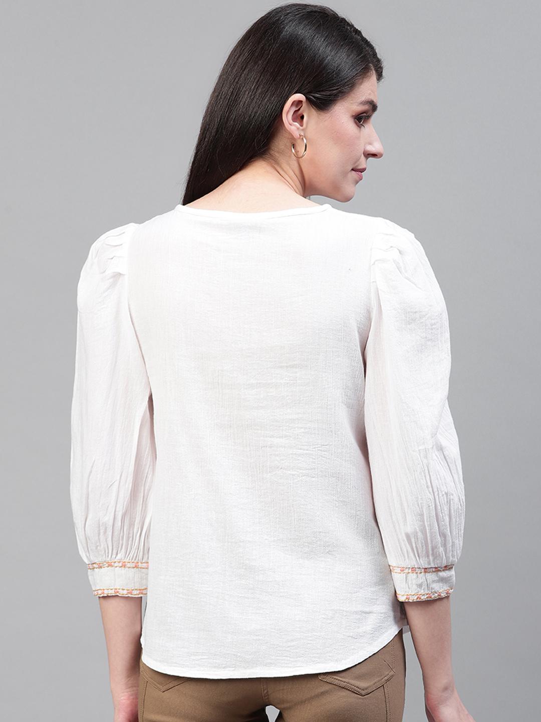 Scoup White Yoke Embroidered Top