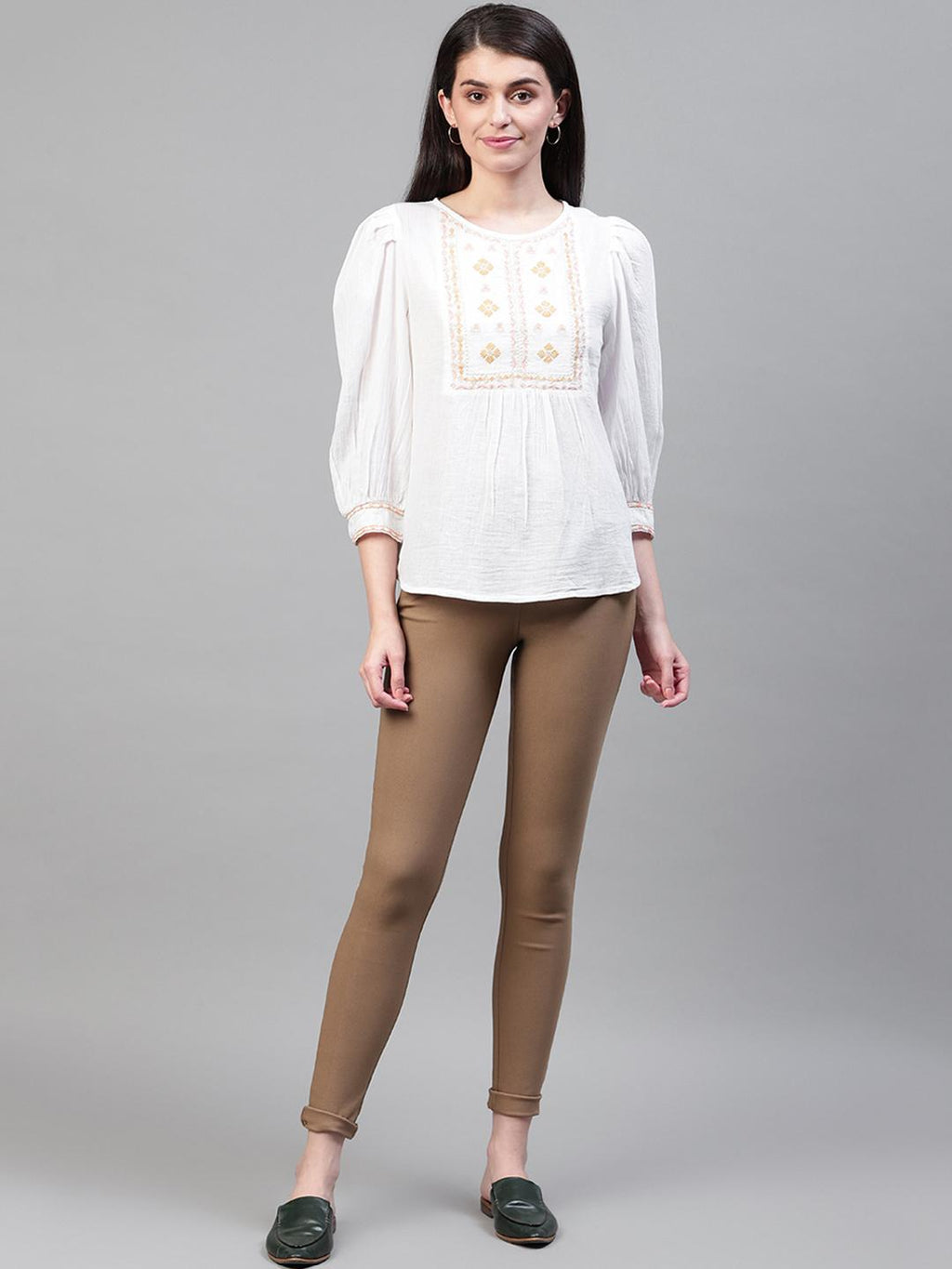 Scoup White Yoke Embroidered Top