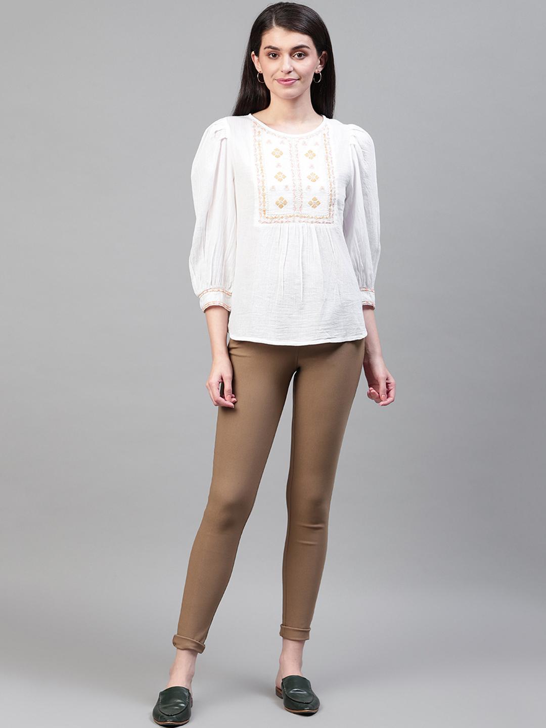 Scoup White Yoke Embroidered Top