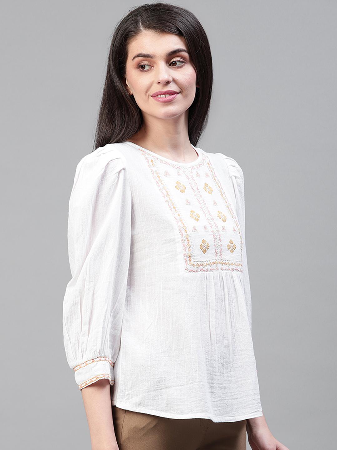 Scoup White Yoke Embroidered Top