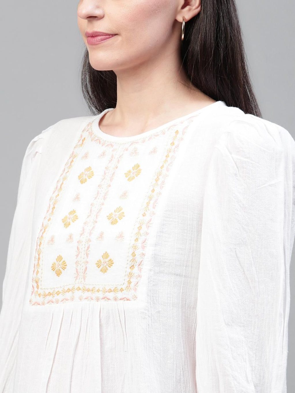 Scoup White Yoke Embroidered Top