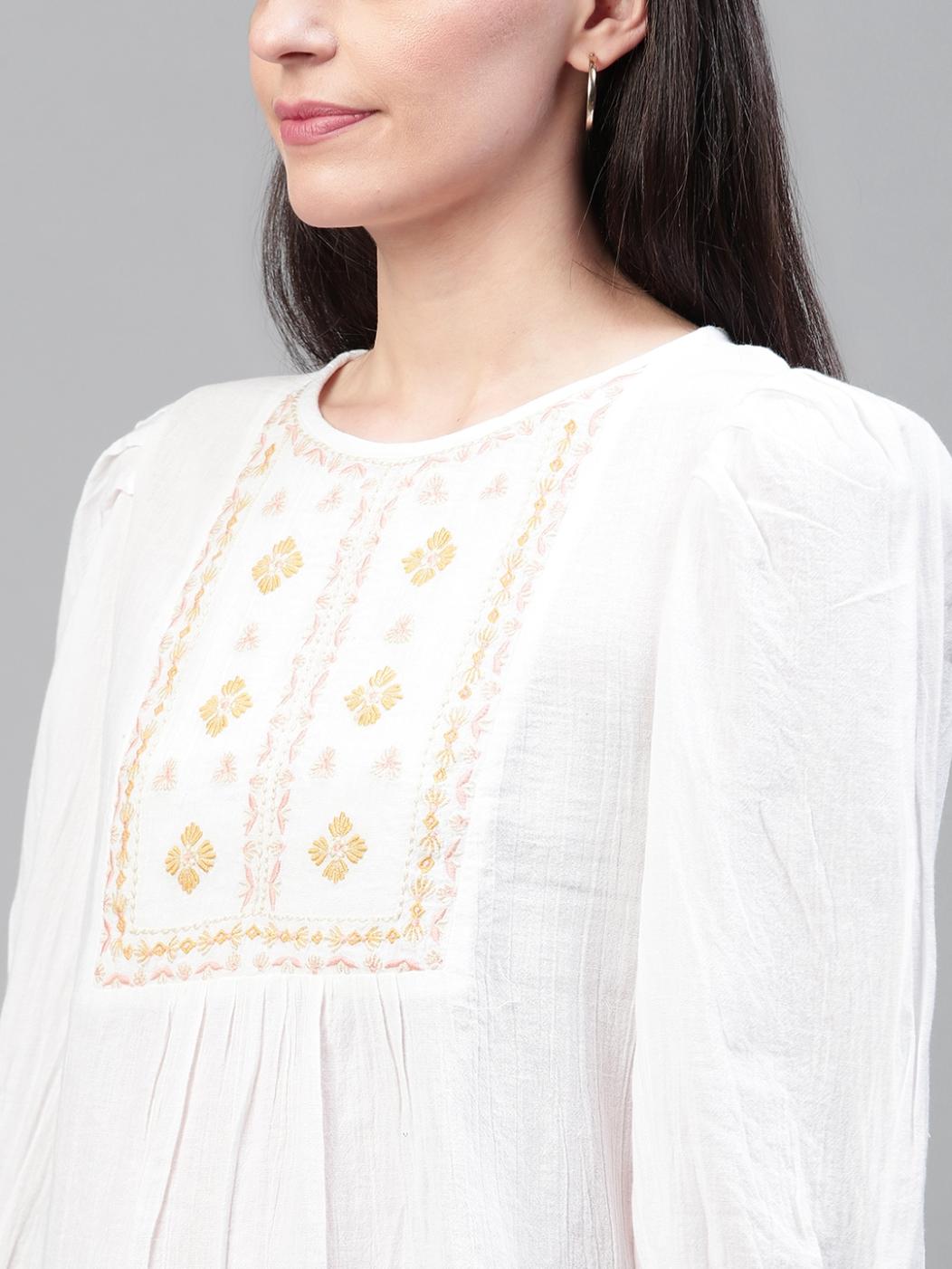 Scoup White Yoke Embroidered Top