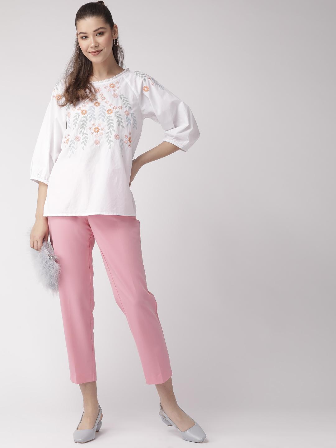 White cotton embroidered poplin top