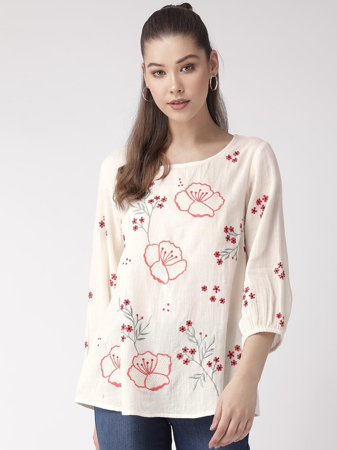 Multi color embroidered White top