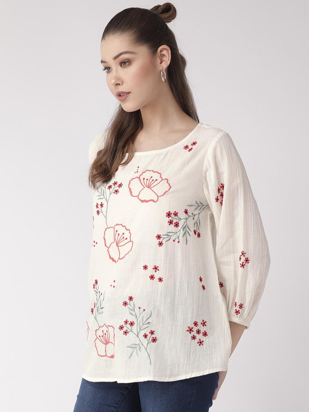 Multi color embroidered White top