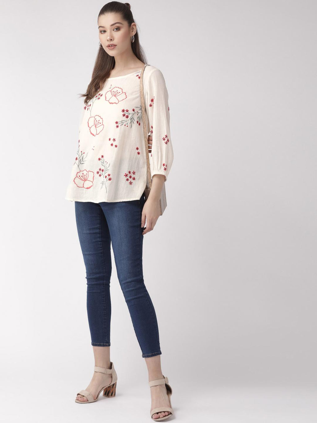 Multi color embroidered White top