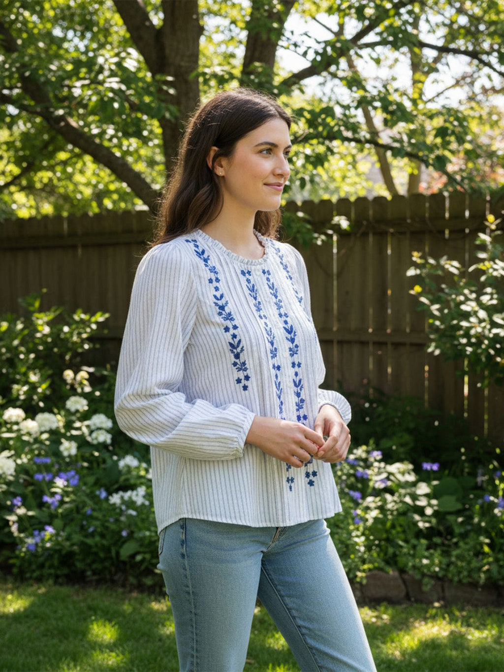 Embroidered Stripe Top