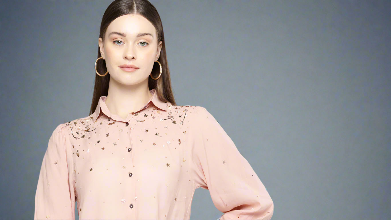 Scoup Dusty peach hand embellished shirt